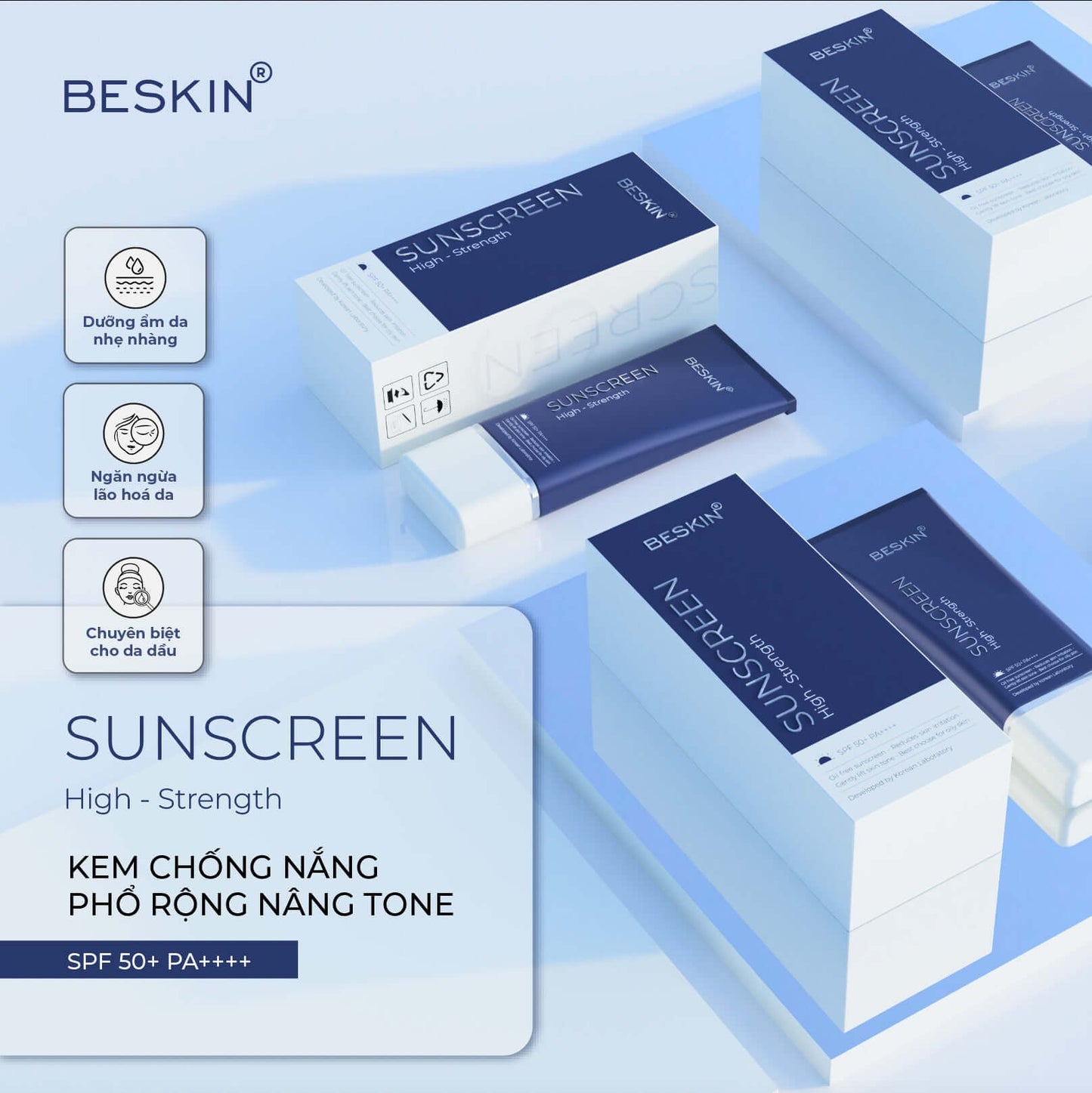 KEM CHỐNG NẮNG PHỔ RỘNG CHO DA DẦU BESKIN SPF 50/PA++++