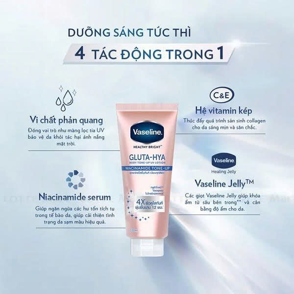 Sữa Dưỡng Thể Vaseline Gluta-Hya Nâng Tông Tức Thì 300ml – Dưỡng Sáng Da, Cấp Ẩm 12h