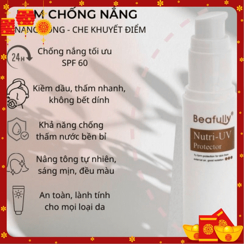 Kem Chống Nắng Che Khuyết Điểm Beafully Nutri-UV Protector - Chính Hãng, nâng Tone Da