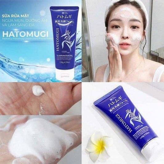 Sữa rửa mặt Hatomugi The Medicated Facial Foam 130g ngừa mụn dưỡng ẩm làm sáng da