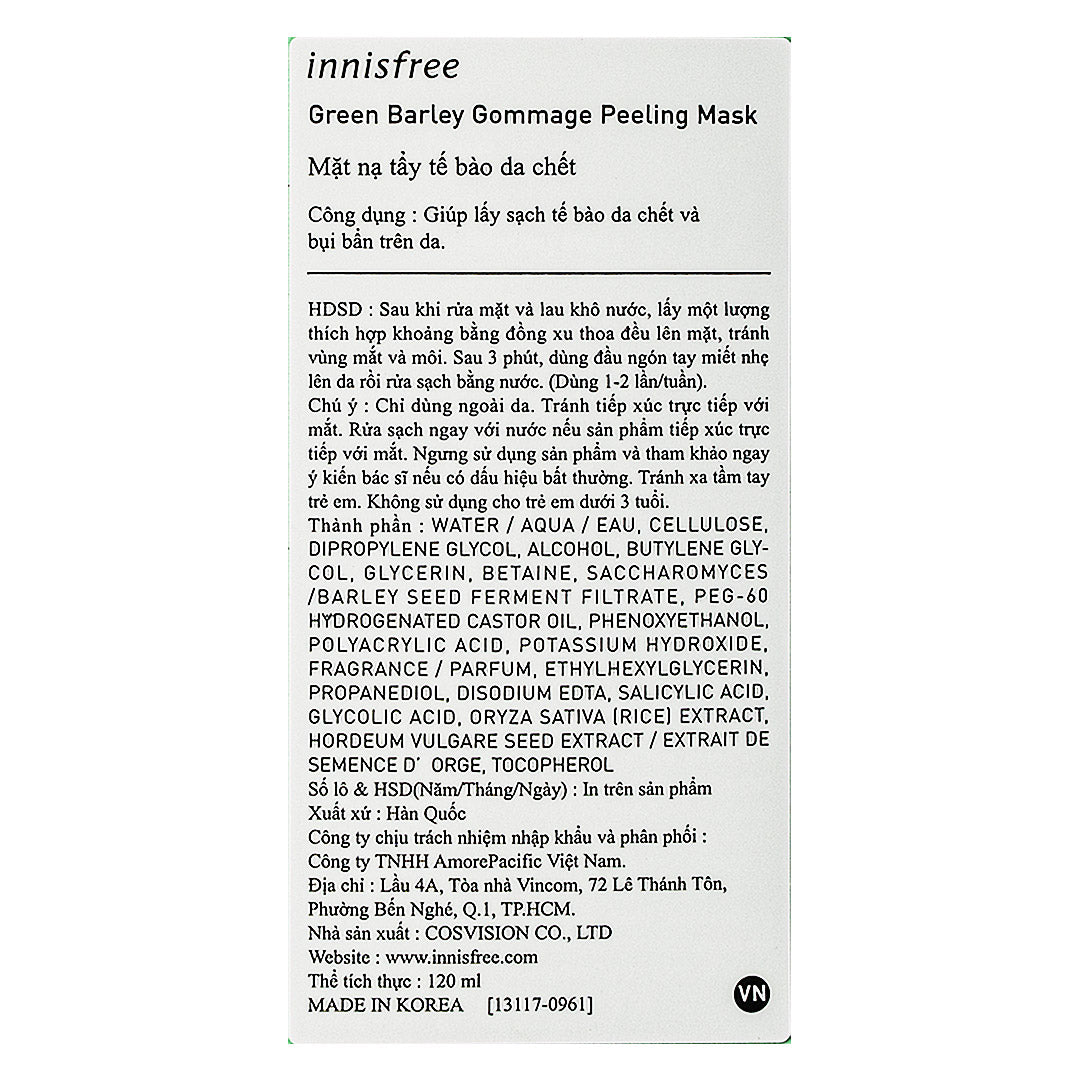 Mặt Nạ Tẩy Tế Bào Chết Innisfree Lúa Mạch Xanh 120ml - Sạch Da, Sáng Mịn