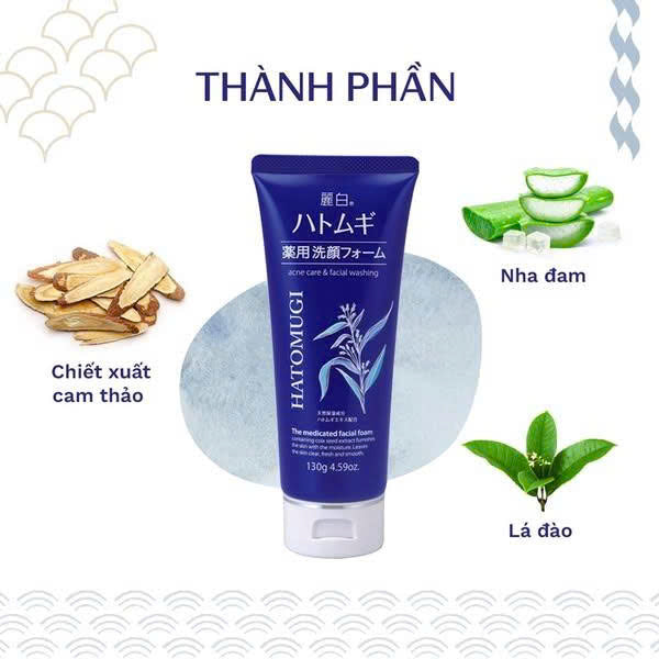 Sữa rửa mặt Hatomugi The Medicated Facial Foam 130g ngừa mụn dưỡng ẩm làm sáng da