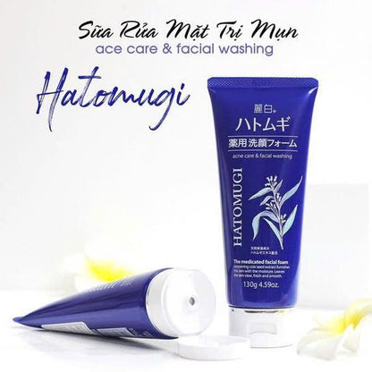 Sữa rửa mặt Hatomugi The Medicated Facial Foam 130g ngừa mụn dưỡng ẩm làm sáng da
