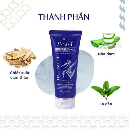 Sữa rửa mặt Hatomugi The Medicated Facial Foam 130g ngừa mụn dưỡng ẩm làm sáng da